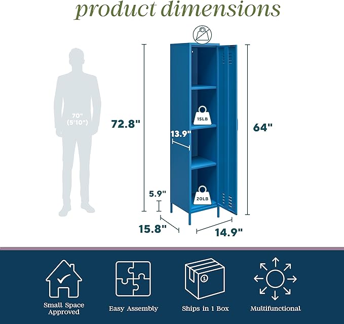 Novogratz Cache Single Metal Locker Storage, Blue Cabinet - LeafyLoom