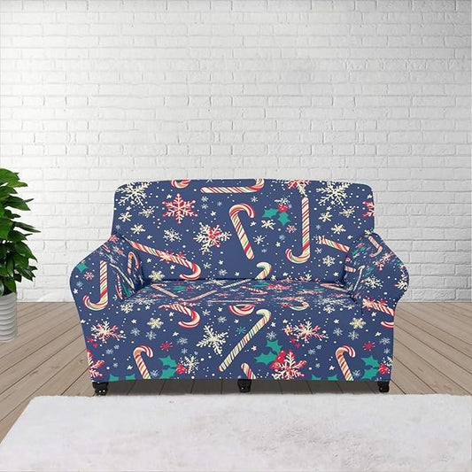 FKELYI Christmas Easy Going Stretch Sofa Slipcover Blue Candy Cane Furniture Protector Easy Going Stretch Sofa Slipcovers with Elastic Bottom M FKELYI