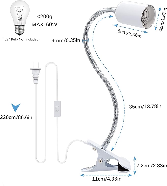 Clip Desk Lamp Socket 2 Pack Flexible Desk Light Socket Gooseneck Clip on Light Flexible Lamp with Clamp Adjustable Light Stand Clamp Lamp Night Light Reading Book Light - LeafyLoom