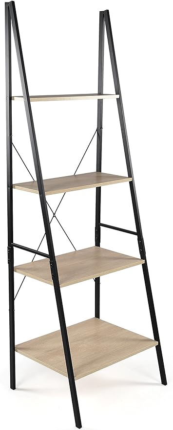 Humble Crew Bookcase 4-Tier 71" Tall Wood Ladder Shelf, Sandwashed Grey - LeafyLoom