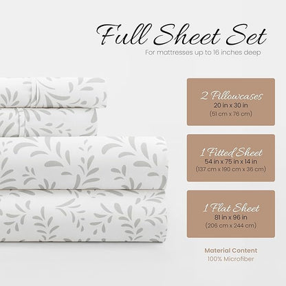 Linen Market 4 Piece Full Bedding Sheet Set (Gray Vines) - Sleep Better Than Ever with These Ultra-Soft & Cooling Bed Sheets for Your Full Size Bed - Deep Pocket Fits 16" Mattress - LeafyLoom