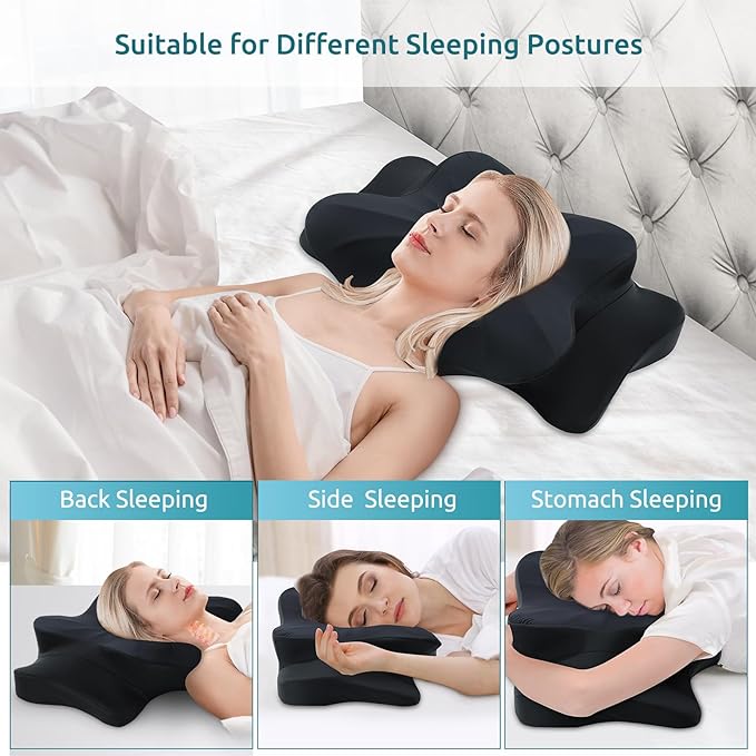 DONAMA Cervical Pillow for Neck and Shoulder,Contour Memory Foam Pillow,Ergonomic Neck Support Pillow for Side Back Stomach Sleepers with Pillowcase - LeafyLoom