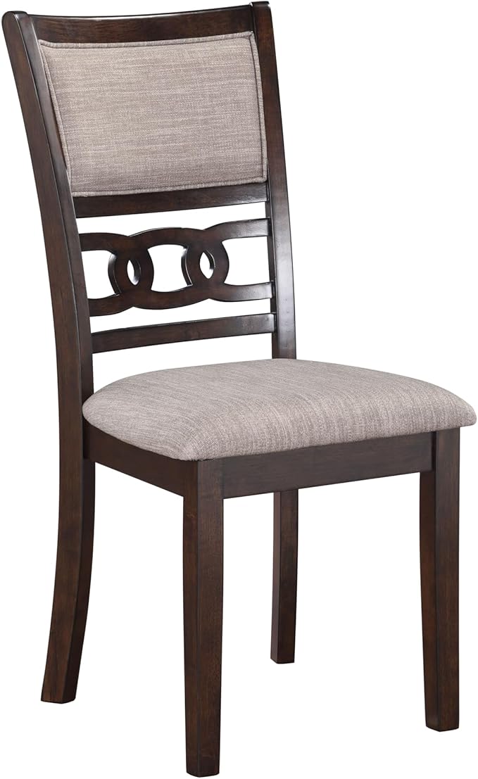 New Classic Furniture Gia Dining Chair (Set of Six), Light Brown Fabric Upholstered Seat & Back Rest, Cherry Brown - LeafyLoom