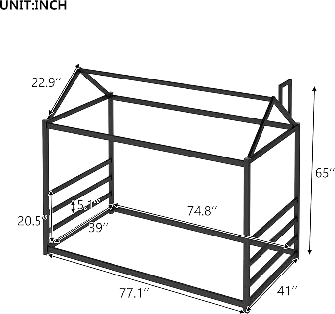 Bellemave Twin Size Montessori Floor Bed for Kids,Floor Bed with Roof, House Bed for Boys Girls,Metal House Shape Platform Bed Twin,Black - LeafyLoom