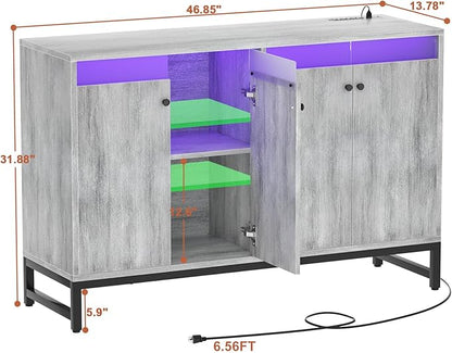 Aheaplus Sideboard Buffet Cabinet with Power Outlet, Kitchen Storage Cabinet with LED Light & Doors, Accent Cabinet Cupboard Buffet Table with Storage for Dining Room, Living Room, Hallway, White Oak - LeafyLoom