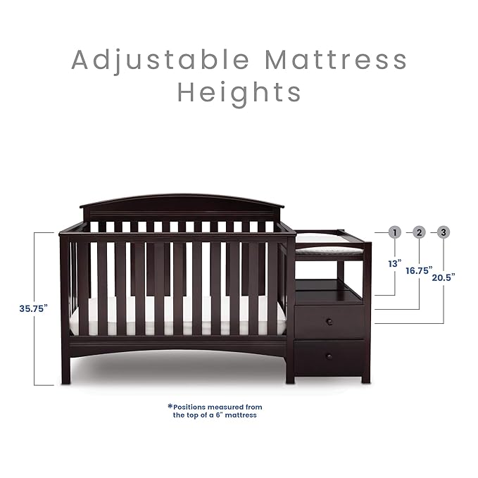 Delta Children Abby Convertible Crib 'N' Changer, Dark Chocolate + Serta Perfect Slumber Dual Sided Recycled Fiber Core Crib and Toddler Mattress (Bundle) - LeafyLoom