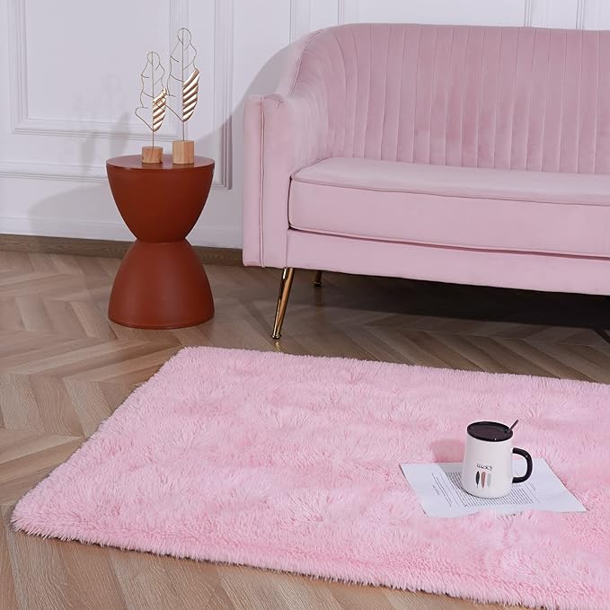 Softlife Pink Fluffy Area Rugs for Living Room, 6x9 Feet Rug for Bedroom Ultra Soft Girls and Boys Room Kids Room Nursery Rug, Shaggy Fur Indoor Plush Modern Floor Carpet Christmas Decor, Pink - LeafyLoom