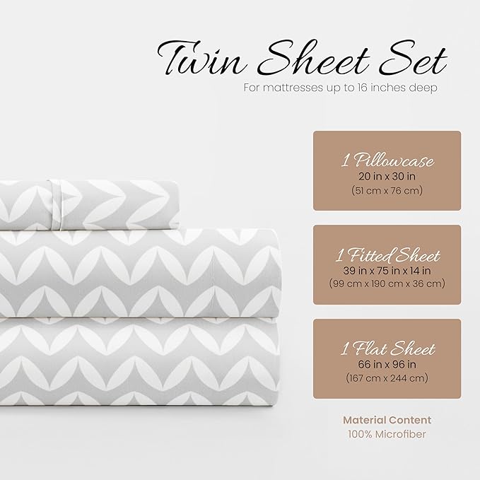 Linen Market 3 Piece Twin Bedding Sheet Set (Gray Chevron) - Sleep Better Than Ever with These Ultra-Soft & Cooling Bed Sheets for Your Twin Size Bed - Deep Pocket Fits 16" Mattress - LeafyLoom