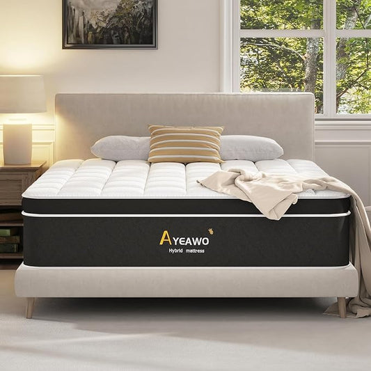 Queen Mattress, 12 Inch Hybrid Mattress Queen Size with Pressure Relief Foam and Pocket Springs, Motion Isolation and Supportive, Breathable Fabric, Queen Size Mattress in a Box, Medium Firm - LeafyLoom