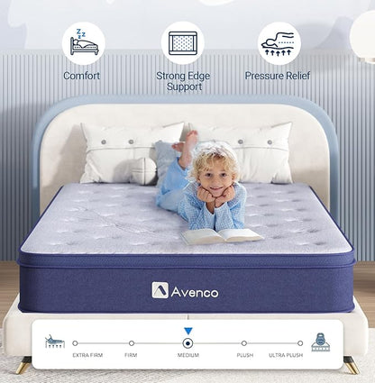 Avenco Twin Mattresses, Hybrid Mattress Twin 10 Inch, Medium Firm Twin Mattress in a Box for Pressure Relief and Sound Sleep, Wrapped Coils and CertiPUR-US Foam, Soft Breathable Fabric - LeafyLoom