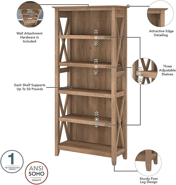 Bush Furniture Salinas Hutch, Desk Attachment with Shelf Storage for Home Office, 60W, Ash Brown - LeafyLoom