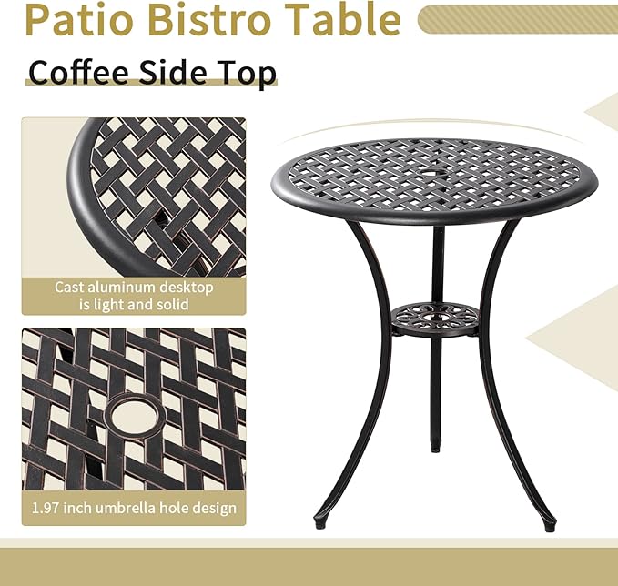 3 Piece Patio Bistro Set Outdoor Bistro Table Set Anti Rust Bistro Table and Chairs w/Umbrella Hole, Durable Patio Set for Porch, Balcony - LeafyLoom