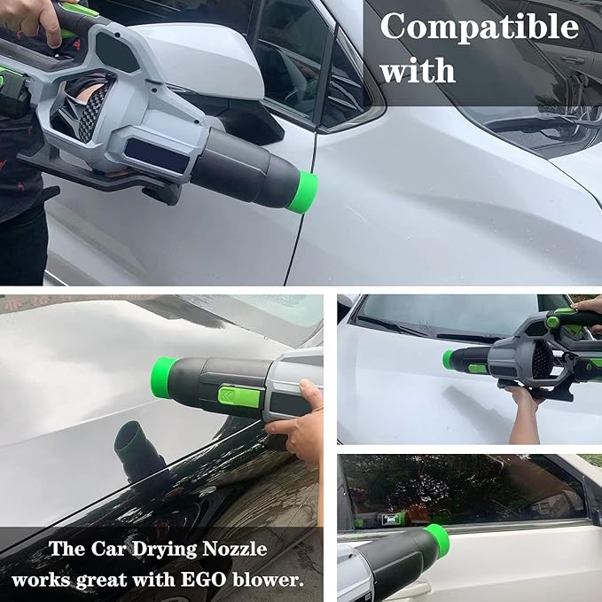 Car Drying Nozzle for EGO Leaf Blower, for Replace Blower 530, 575, 580,615, 650, 765, Bare Car Drying (8" Long) & Green Protective Silicone Band - LeafyLoom