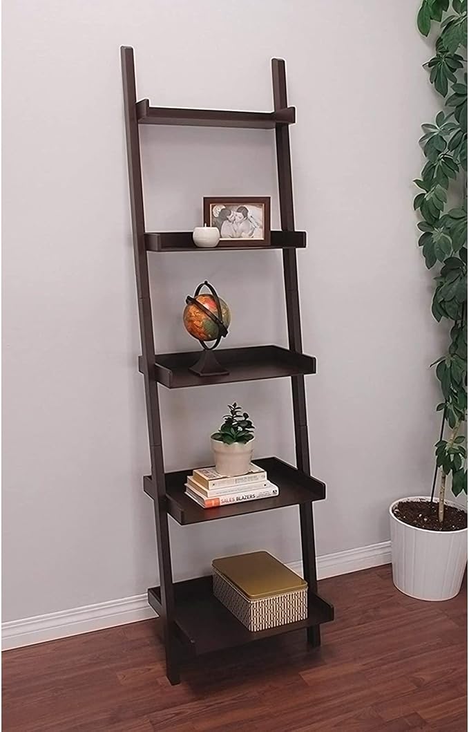 Kiera Grace Providence Hadfield 5 Tier Ladder Shelf, Leaning Bookshelf Storage Rack for Home, Office, 18" x 67", Espresso - LeafyLoom