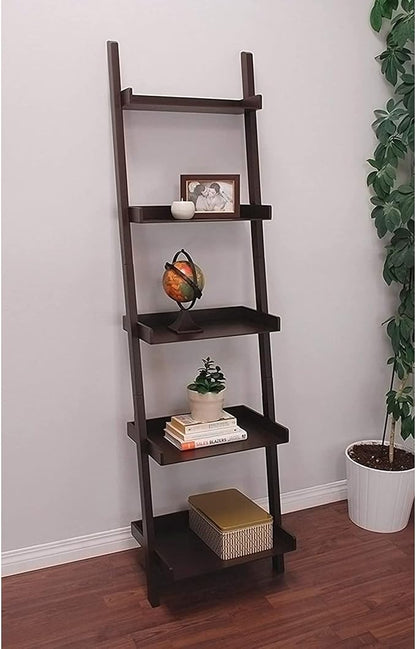 Kiera Grace Providence Hadfield 5 Tier Ladder Shelf, Leaning Bookshelf Storage Rack for Home, Office, 18" x 67", Espresso - LeafyLoom