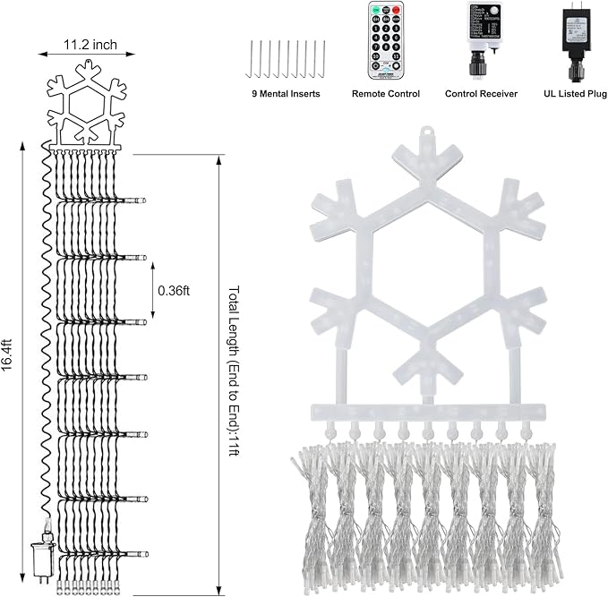 PUHONG Christmas Decorations, 320 LED Outdoor String Lights, Snowflakes Hanging Christmas Tree Topper Lights with 11 Modes for Holiday, Wedding, Party, Yard Decor (Warm White&Multicolored) PUHONG