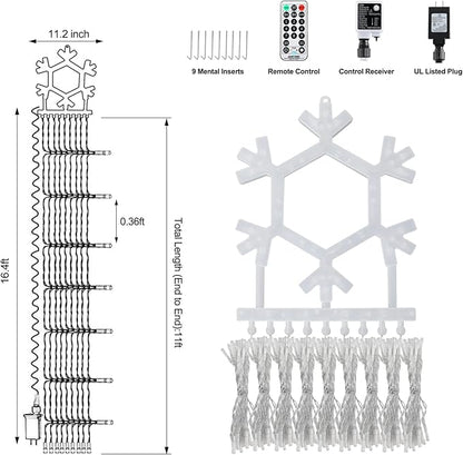 PUHONG Christmas Decorations, 320 LED Outdoor String Lights, Snowflakes Hanging Christmas Tree Topper Lights with 11 Modes for Holiday, Wedding, Party, Yard Decor (Warm White&Multicolored) PUHONG