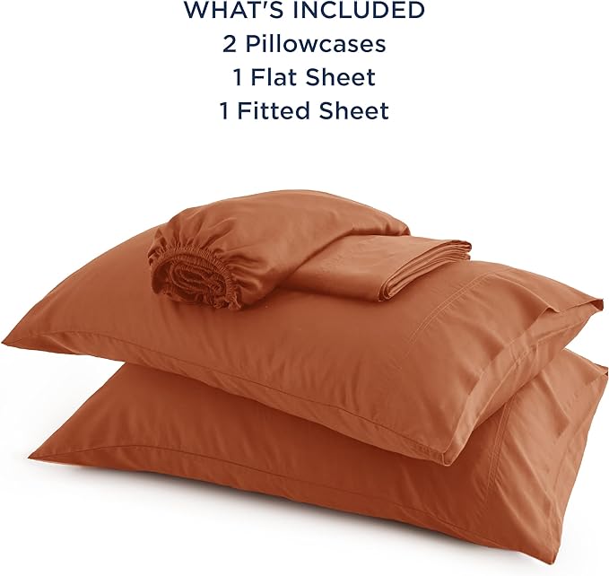 Bedsure Full Size Sheets, Cooling Sheets Full, Rayon Derived from Bamboo, Deep Pocket Up to 16", Breathable & Soft Bed Sheets, Hotel Luxury Silky Bedding Sheets & Pillowcases, Burnt Orange - LeafyLoom