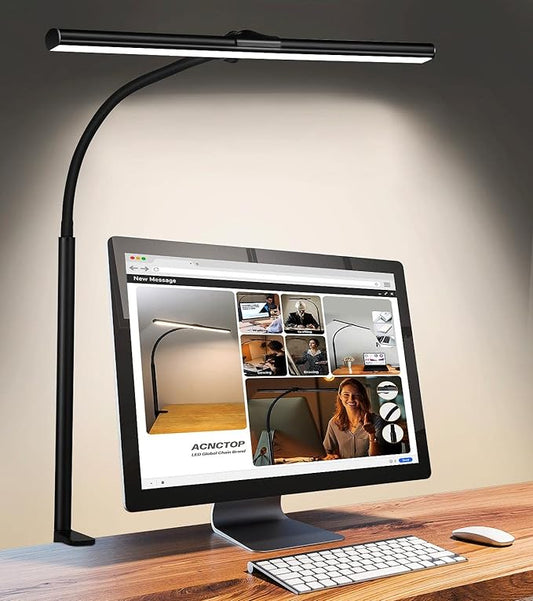 ACNCTOP LED Desk Lamp for Office Home - Eye-Caring Architect Task Lamp 25 Lighting Modes Adjustable Flexible Gooseneck Clamp Light for Workbench Drafting Reading Study (Black) - LeafyLoom