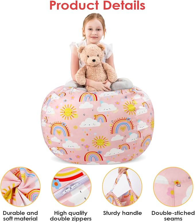 Bean Bag Chair for Kids Stuffed Animal Storage Beanbag Chairs,Toddler Toy Storage Organizer for Girls and Boys,Large 32'' Cover Only（No Filling - LeafyLoom