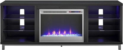 Ameriwood Home Lumina Fireplace TV Stand for TVs up to 70 Inch, Replaceable Electric Fireplace Insert Heater, Remote Control, Timer, Color Changing LED Lights, Crystal Ember Flames, Black Oak - LeafyLoom