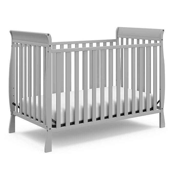 Storkcraft Maxwell Convertible Crib (Pebble Gray) – GREENGUARD Gold Certified, Converts to Toddler Bed and Daybed, Fits Standard Full-Size Crib Mattress, Classic Crib with Traditional Sleigh Design - LeafyLoom