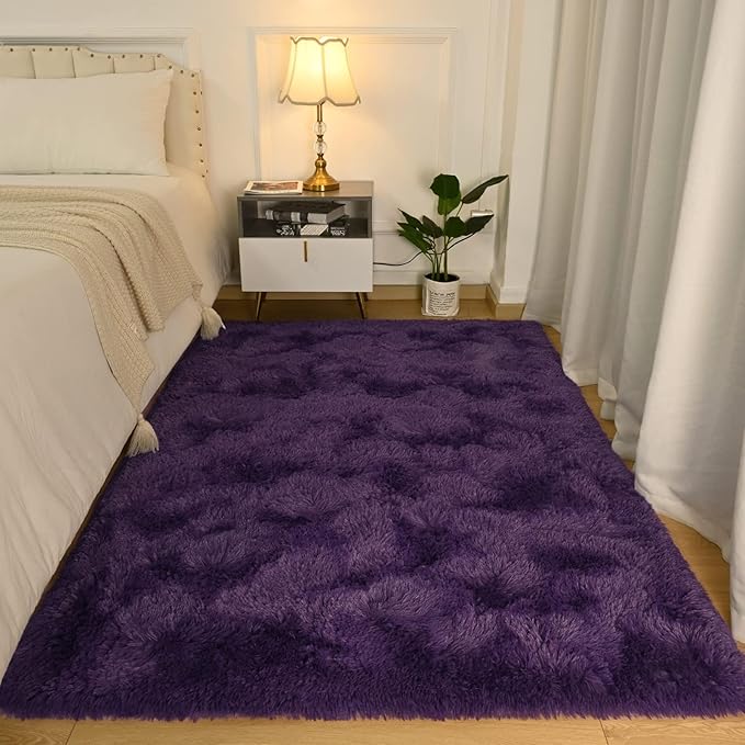 Softlife Ultra Soft Fluffy Area Rugs for Bedroom, Girls and Boys Room Kids Room Nursery Rug, 3 x 5 Feet Shaggy Fur Indoor Plush Modern Floor Carpet for Living Room Christmas Decor, Dark Purple - LeafyLoom