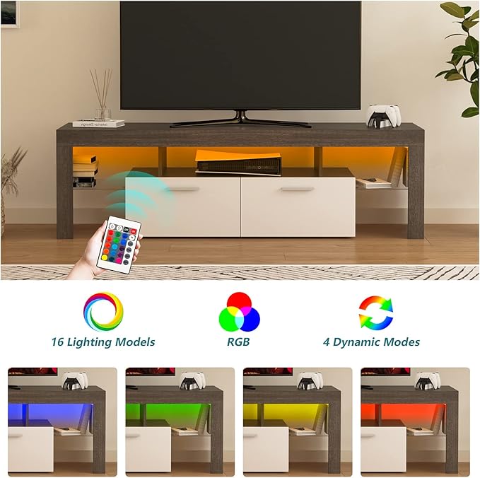 Mid Century Modern TV Stand for 40 50 55 60 65 70 Inch TV, LED TV Stand with Storage Cabinet, Wood Media TV Console, TV Entertainment Center for Living Room Bedroom - LeafyLoom