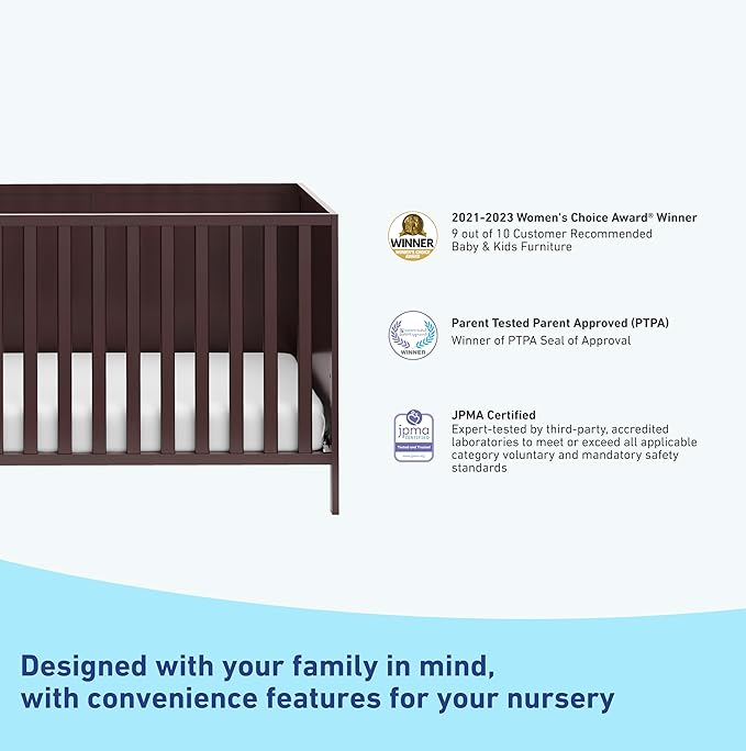 Graco Theo 3-in-1 Convertible Crib (Espresso) - GREENGUARD Gold Certified, Converts to Toddler Bed & Daybed, Fits Standard Full-Size Crib Mattress, 4 Adjustable Mattress Heights - LeafyLoom