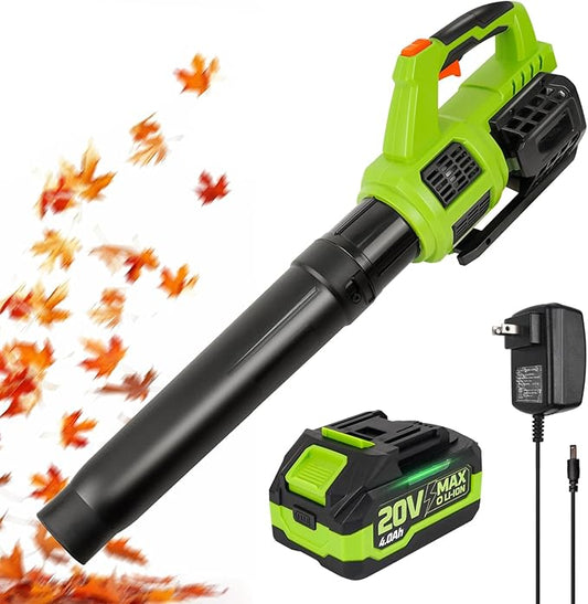 HARDELL Cordless Leaf Blower, 20V Electric Leaf Blower with 4.0Ah Battery and Charger, 280MPH/400CFM High Speed Leaf Blowers for Lawn Care, Blowing Leaves, Dust and Snow - LeafyLoom