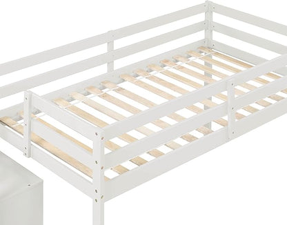 Bellemave Low Loft Bed for Kids,Twin Size Loft Bed with Storage Staircase,Wood Loft Bed Frame for Boys Girls Teens(White) - LeafyLoom