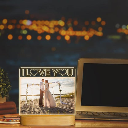 Light up Picture Frame, I Love You 4x6 Inches Acrylic Photo Frame with Night Light Desktop Decor Best Gifts for Lover Couple Wife Girl Friends Valentine's Day Anniversary Birthday Wedding Present - LeafyLoom