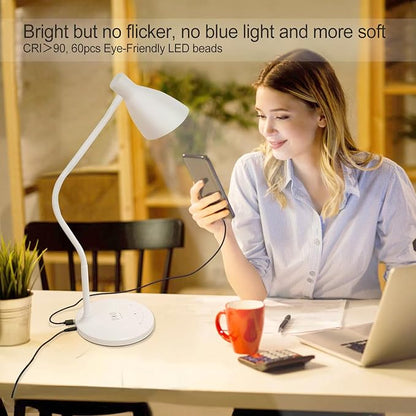 LED Desk Lamp with 15W Wireless Charger & USB Charging Port, 5 Colors, 6 Brightness Dimmable Reading Lamp Eye Care Touch Control Metal Table Lamp Flexible Gooseneck Desk Light for Home Office - LeafyLoom