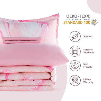 SLEEP ZONE Kids Bedding Comforter Set Full/Queen Size - 7 Pieces Super Cute & Soft Bedding Sets & Collections with Comforter, Sheet, Pillowcase & Sham - Fade Resistant Easy Care (Ice Cream Pink) - LeafyLoom