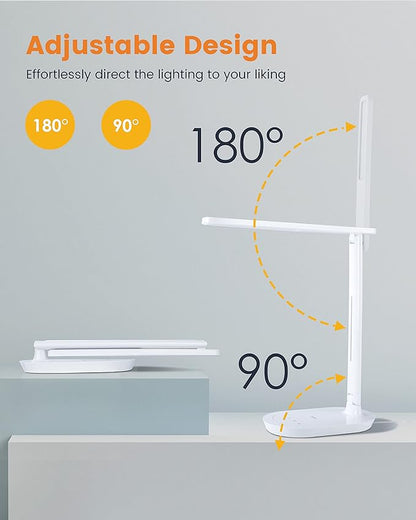 LASTAR LED Desk Lamp, Dimmable Eye-Protecting Table Lamps with Night Light, USB Charging Port, 4 Color Temperature Modes, 5 Brightness Levels, 1H Timer, Touch Control for Home Office Bedroom - LeafyLoom