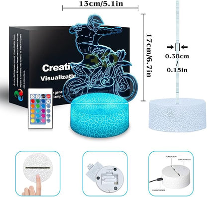 Motocross Night Light,Gifts for Boy, 3D Illusion Lamp,Kids Bedside Lamp,16 Color Change Decor Lamp with Remote & Smart Touch, Gifts for Christmas Birthday Boys Men Girls - LeafyLoom