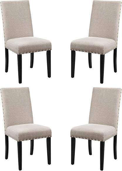 New Classic Furniture Crispin Dining Chair (Set of Four), 100% Polyester Natural Beige Fabric with Espresso Legs - LeafyLoom