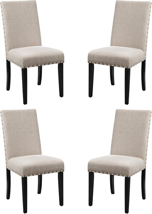 New Classic Furniture Crispin Dining Chair (Set of Four), 100% Polyester Natural Beige Fabric with Espresso Legs - LeafyLoom