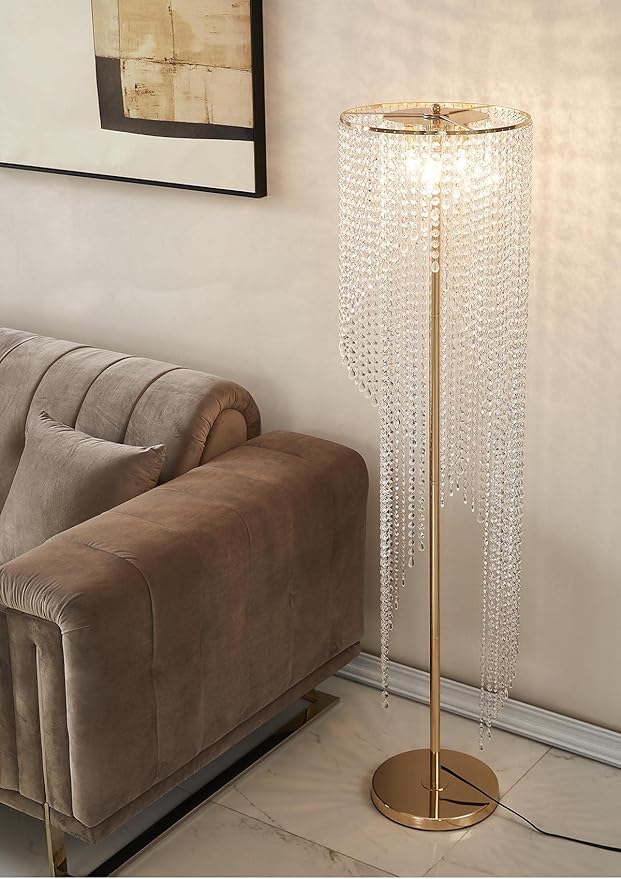 Raindrop Crystal Floor Lamp French Golden - LeafyLoom