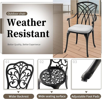 3 Piece Bistro Table Set Cast Aluminum Outdoor Bistro Table and Chairs Set of 2 with Cushion,Patio Bistro Sets with 1.97" Umbrella Hole,Metal Bistro Patio Set for Garden,Black - LeafyLoom