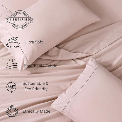 LANE LINEN 100% Organic Cotton California King Sheets Set, 4-Piece Pure Organic Cotton Long Staple Percale Weave Soft Bedding Sheets for Bed, Breathable, Fits Mattress Upto 15" Deep - Sepia Rose - LeafyLoom