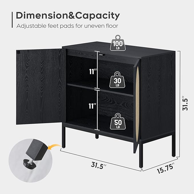 Brafab Set of 2 Rattan Cabinet Buffet Cabinet, Sideboard Cabinet with Natural Rattan Decorated Doors, Accent Cabinet, for Living Room, Entryway, Bedroom, Dining Room/Oval Doors, Black - LeafyLoom