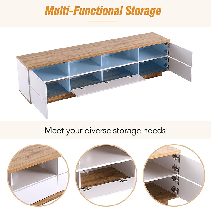 Modern 80' Stand Media Console-Versatile Storage, Door Rebound Device, for Living Room, Bedroom-Fits Inch, Support 80" TV, White-2 - LeafyLoom