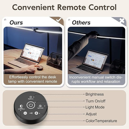 Brightown LED Desk Lamp for Office Home, 24W Double Head Architect Desk Lamp with Clamp, Remote Control, Hand Sweep Switch, Stepless Lighting, Flexible Gooseneck Dimming Table Light - LeafyLoom