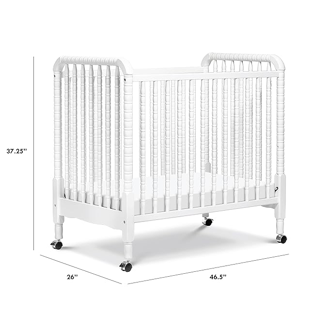 DaVinci Jenny Lind 3-in-1 Convertible Mini Crib in White, Removable Wheels, Greenguard Gold Certified - LeafyLoom