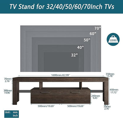 Mid Century Modern TV Stand for 40 50 55 60 65 70 Inch TV, Brown LED TV Stand with Storage Cabinet, Wood Media TV Console, TV Entertainment Center for Living Room Bedroom - LeafyLoom