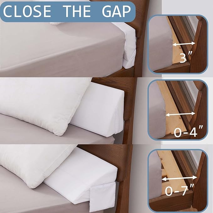 Limthe Bed Wedge Pillow for Headboard King Size,Bed Gap Filler Adjustable,Mattress Gap Filler,Foam Triangle Bloster Pillow Stopper Fill Gap (0-7") Between Headboard/Wall and Mattress White 76"x10"x6" - LeafyLoom