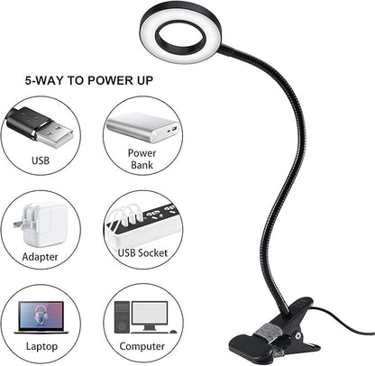 Clip Light Reading Lights 48 LED Clamp-on Desk Lamp with 3 Color Modes and 10 Brightness Dimmable, 360 ° Flexible Gooseneck Book Clamp Light for Video Conference Lighting Headboard - LeafyLoom