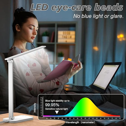 Bright Led Desk Lamp for College Dorm - Foldable Study Desk Light for Home Office, Modern Dorm Study Desk Lamps, 5 Light Mode Dimmable Brightness Eye-Caring Craft Task Lamp Desktop Lamp for Reading - LeafyLoom