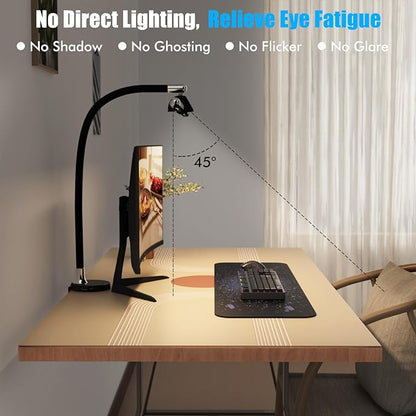 Megainvo LED Desk Lamp with Clamp, 24W Desk Light w/Timer & USB Charging for Home Office, Eye-Care Desk Lamps 5 Color Modes Stepless Dimming Adjustable Table Light for Monitor Work Study Reading - LeafyLoom